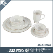 Porcelain round embossment design dinner set with gold line decal